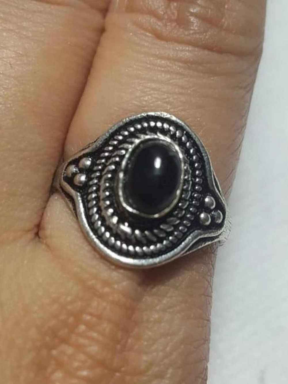 925 Silver-Style Black Onyx Vintage-Inspired Women's Ring